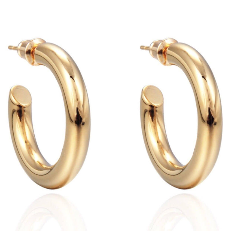 Sahira Jewelry Design - Anya 18K Gold Plated Hypoallergenic Hoop Earrings: Gold / 0.98"