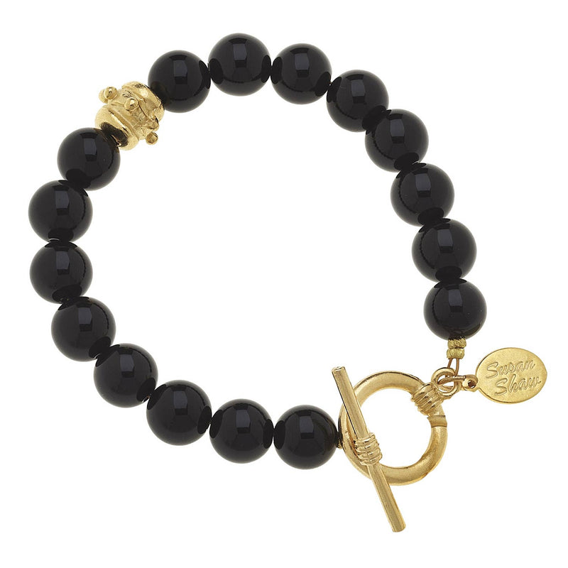 Susan Shaw - Genuine Onyx Gold Toggle Bracelet