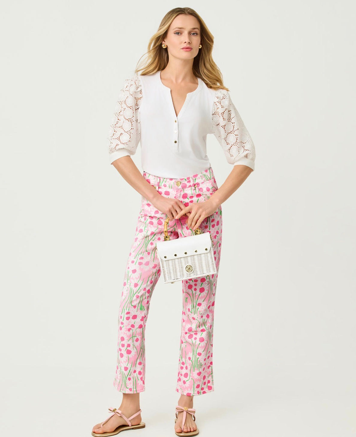 Annet High Rise Crop Legging Flare Pant Conch Shell Pink Sunny Daisies