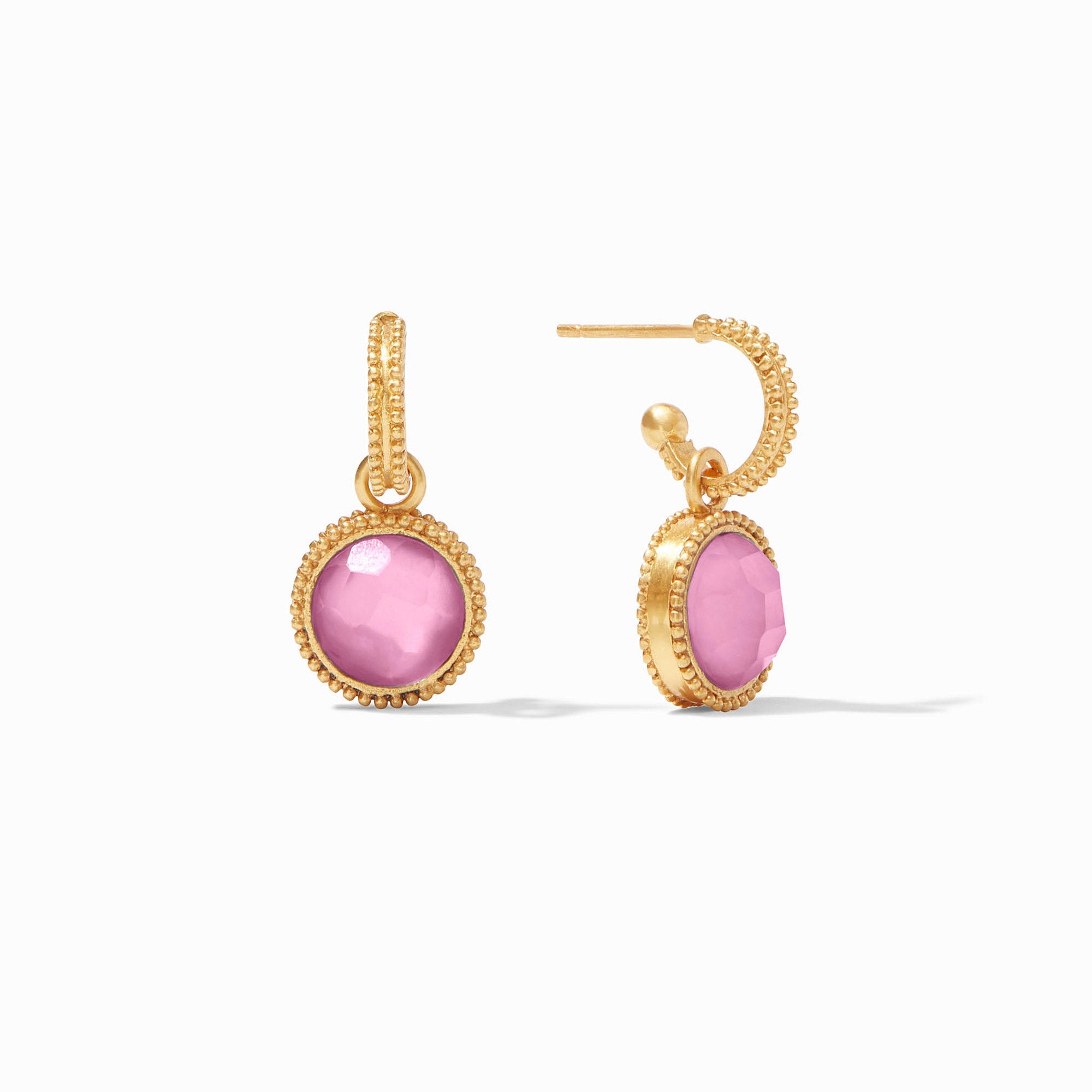 JV FLEUR-DE-LIS HOOP AND CHARM EARRING TOURMALINE PINK
