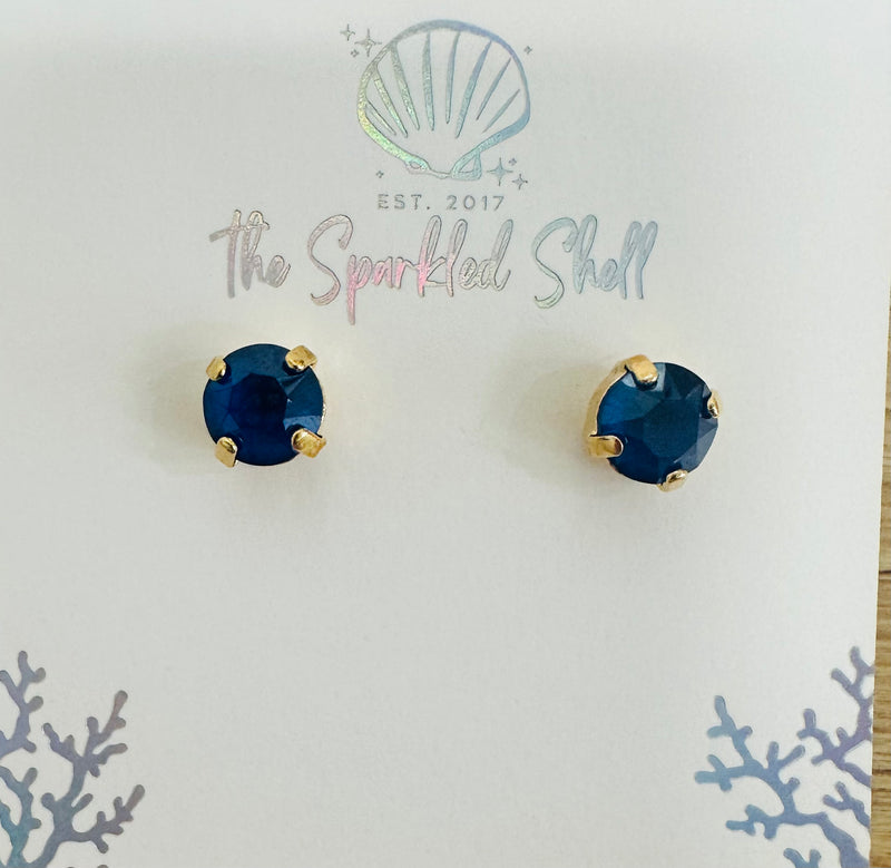 8MM Navy Crystal Stud Earring