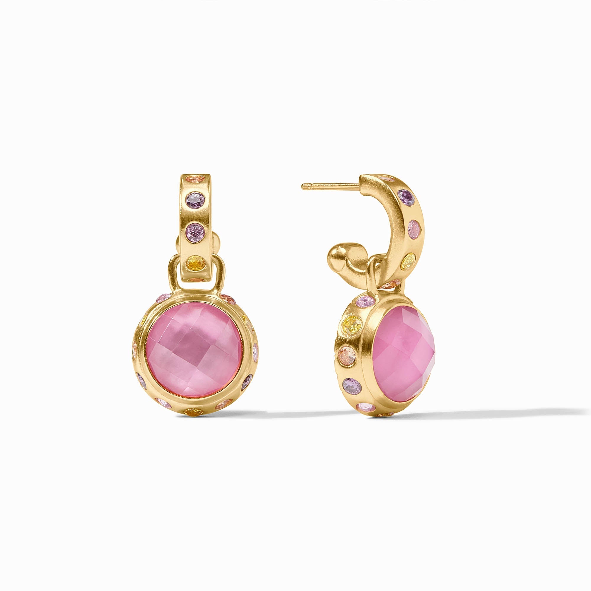 JV RAINBOW HOOP AND CHARM EARRING TOURMALINE PINK