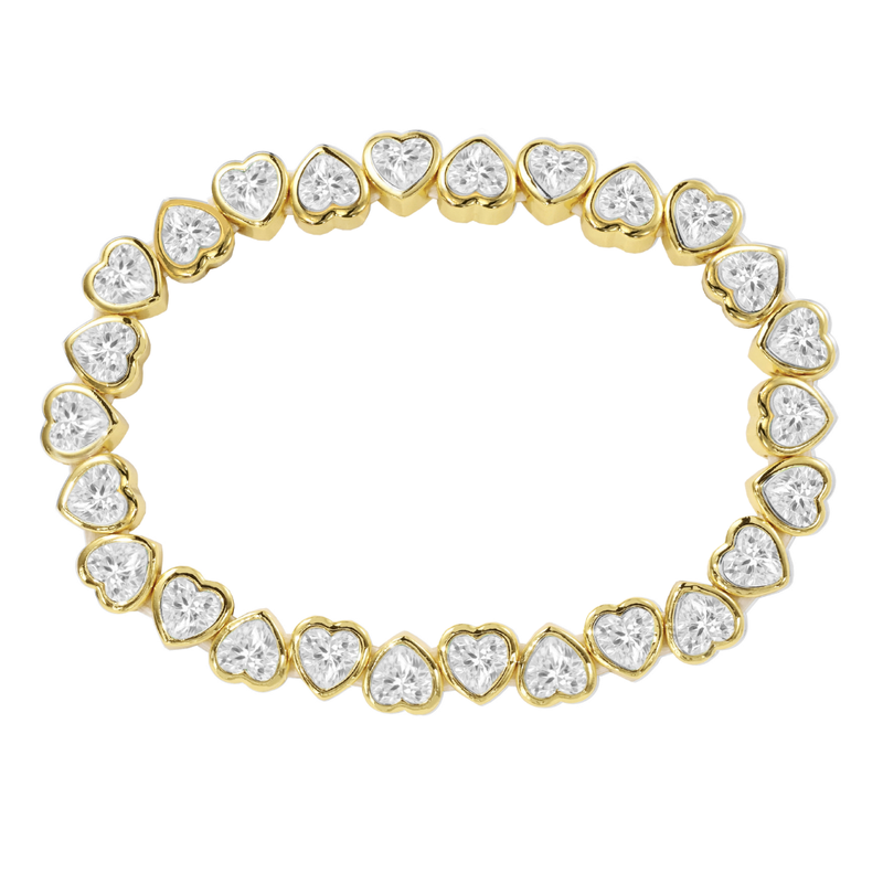 Sahira Jewelry Design - Stretchy Bezel Heart Bracelet - Clear: Gold