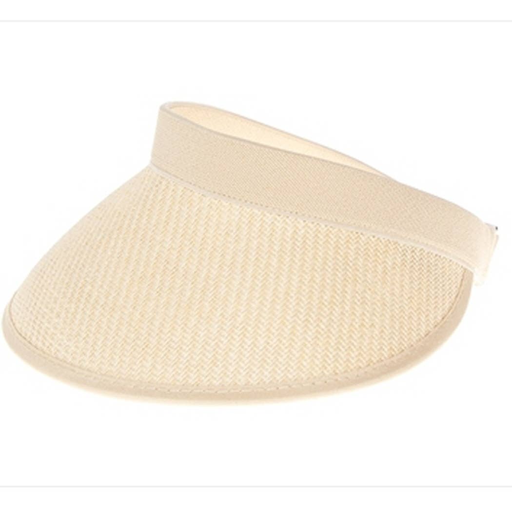 Structured straw sun visor hat with stretchy adjustable ban: LIGHT NATURAL / ONE SIZE